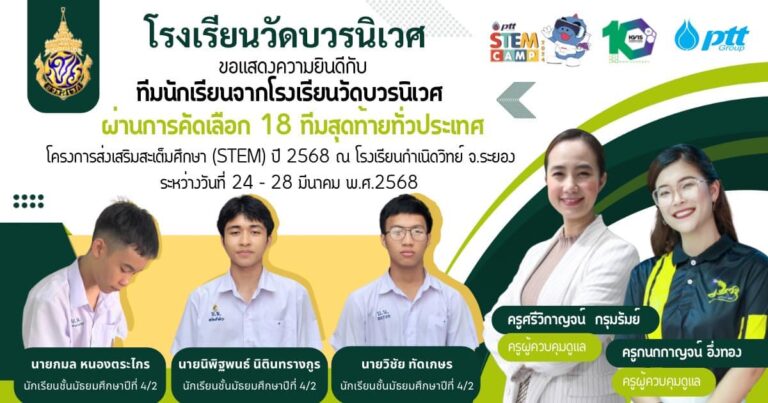 ลูกนาคา ผ่านการคัดเลือก 18 ทีมสุดท้าย โครงงานวิทย์ STEM 2568 โดย PTT และ รร.กำเนิดวิทย์